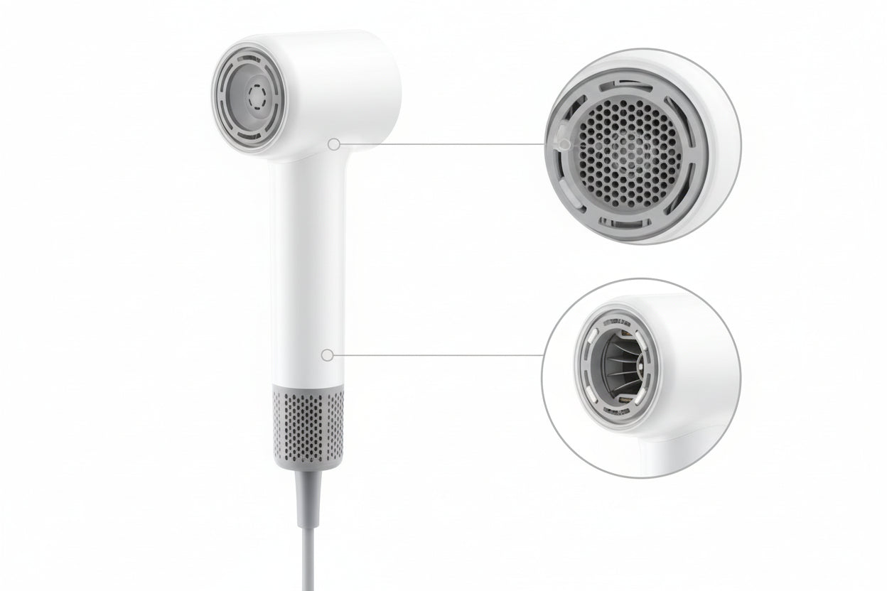 Sèche-Cheveux Dreame Mini | PURELISS – Ultra-Compact 270g, Mode Sécurité Enfant – Blanc