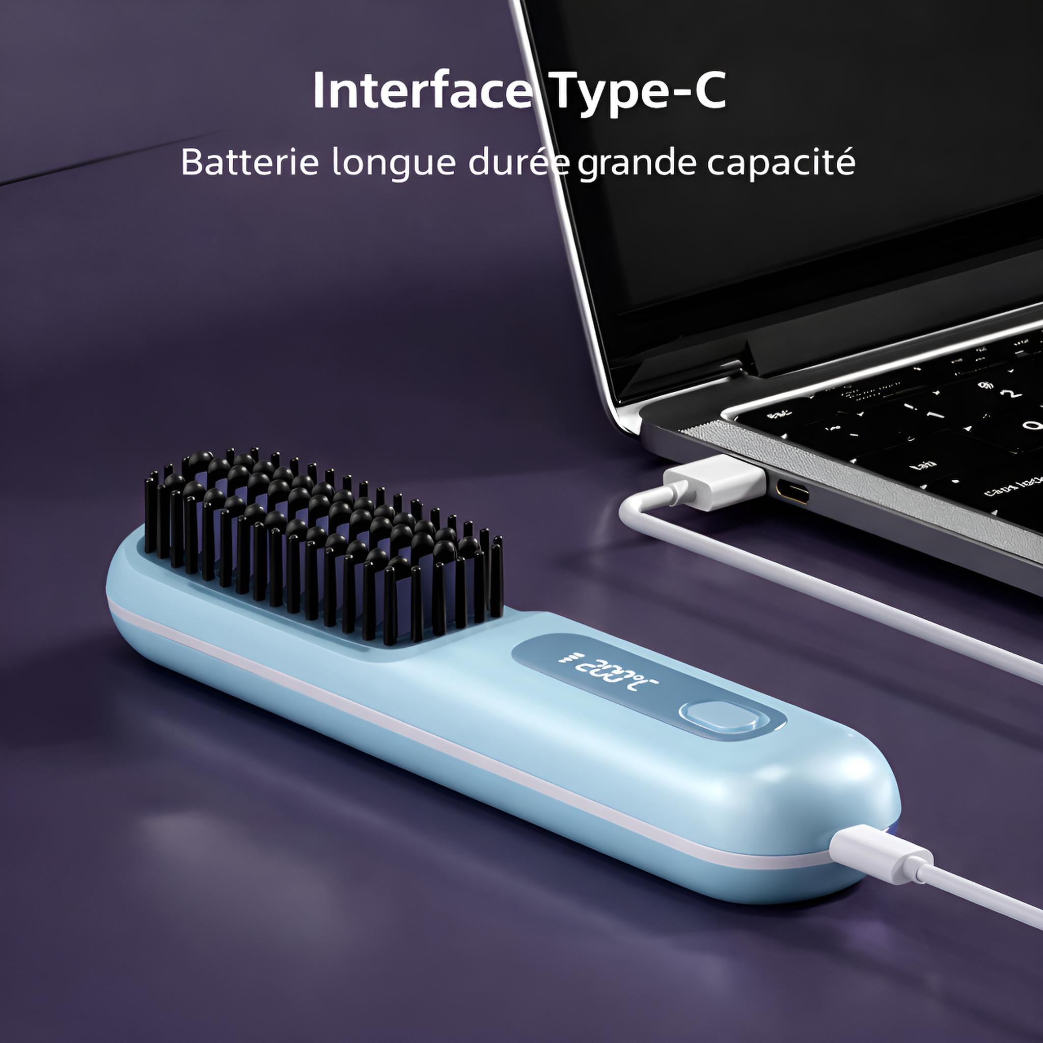 Lisseur Sans Fil Rechargeable Bleu | PURELISS – Écran LCD, Plaques Céramiques, 3 Températures