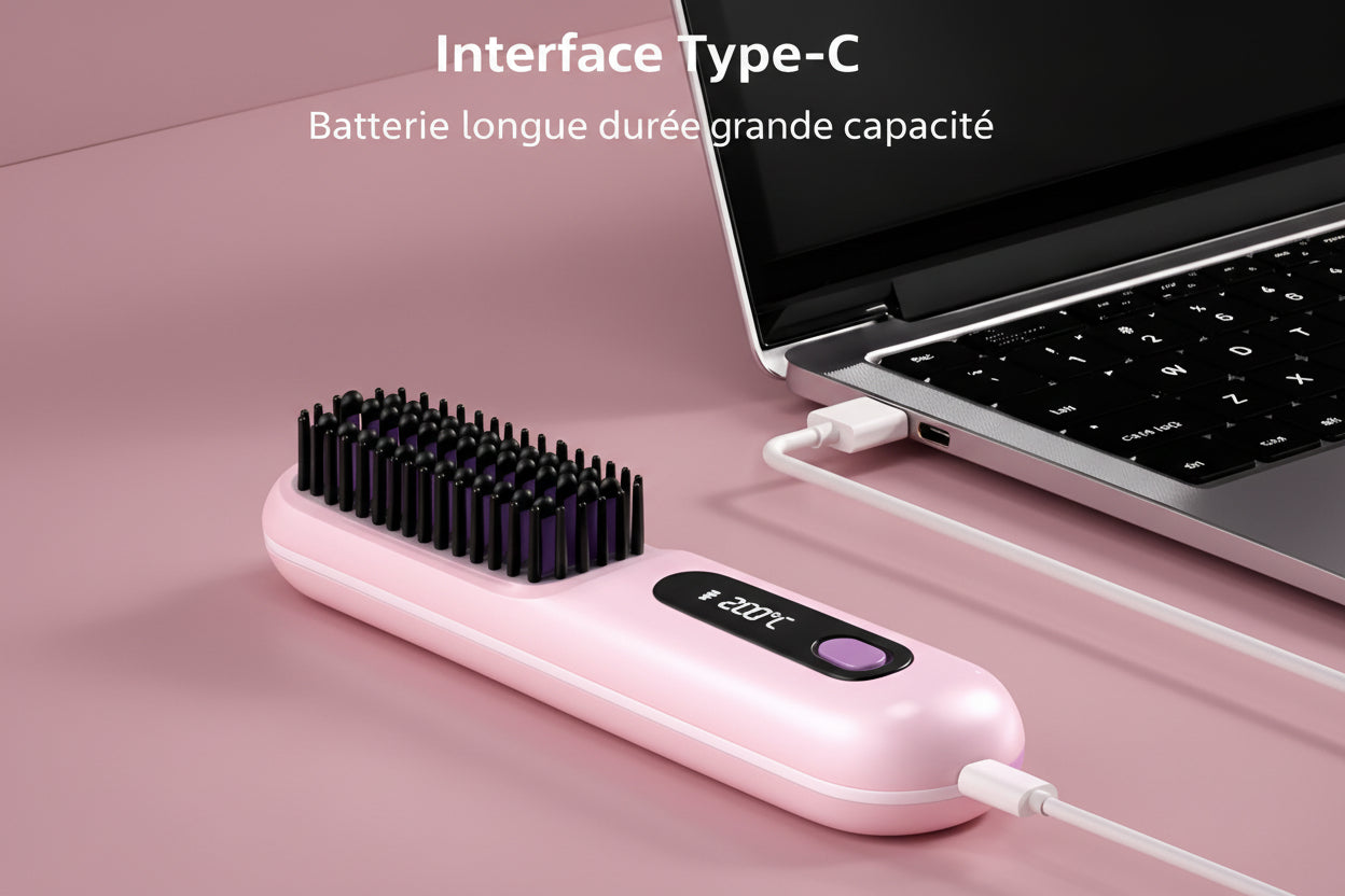 Lisseur Sans Fil Rechargeable Rose | PURELISS – Écran LCD, Plaques Céramiques, 3 Températures