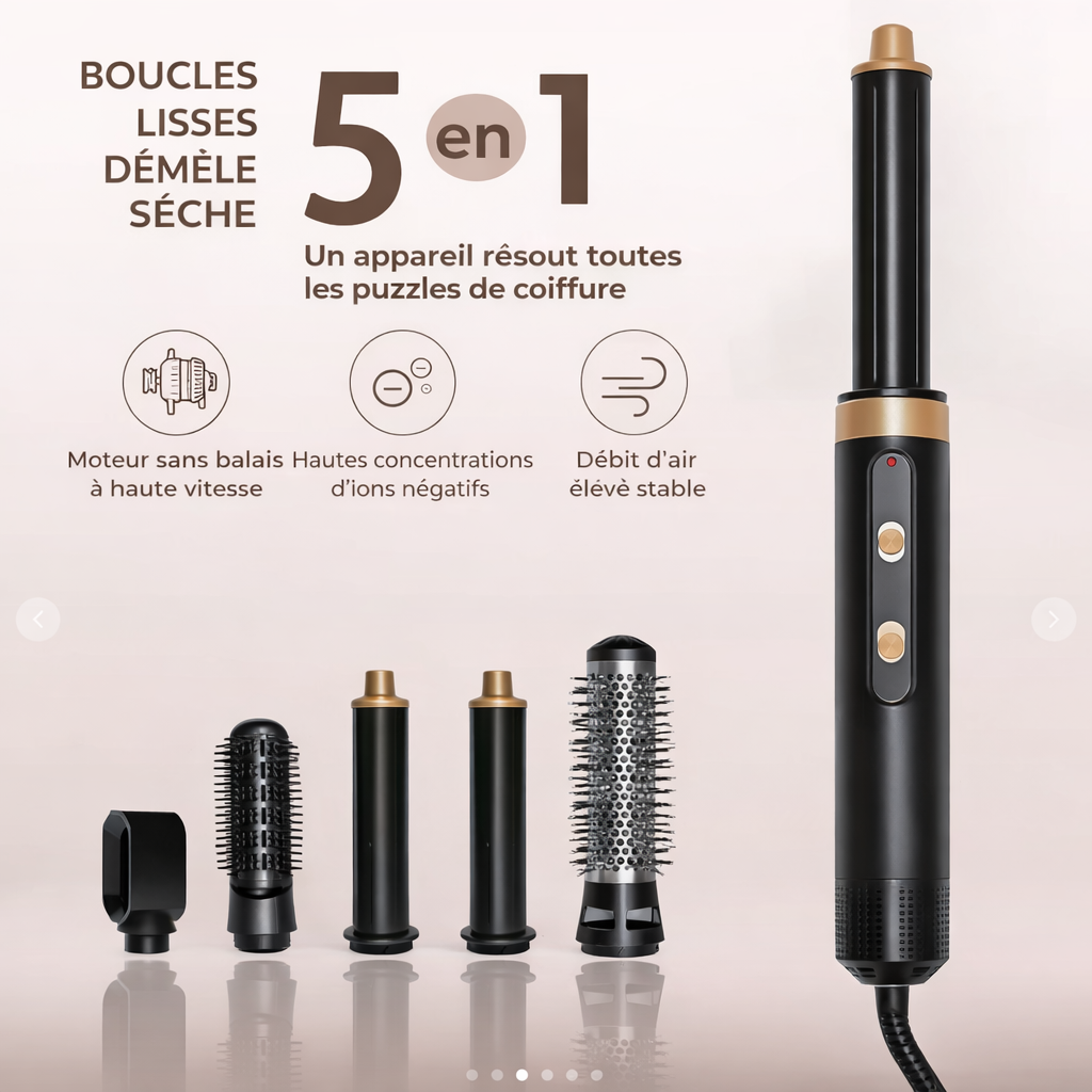 Brosse Soufflante 5-en-1 | PURELISS – Lisseur, Fer à Boucler & Sèche-Cheveux – Cheveux Secs & Mouillés