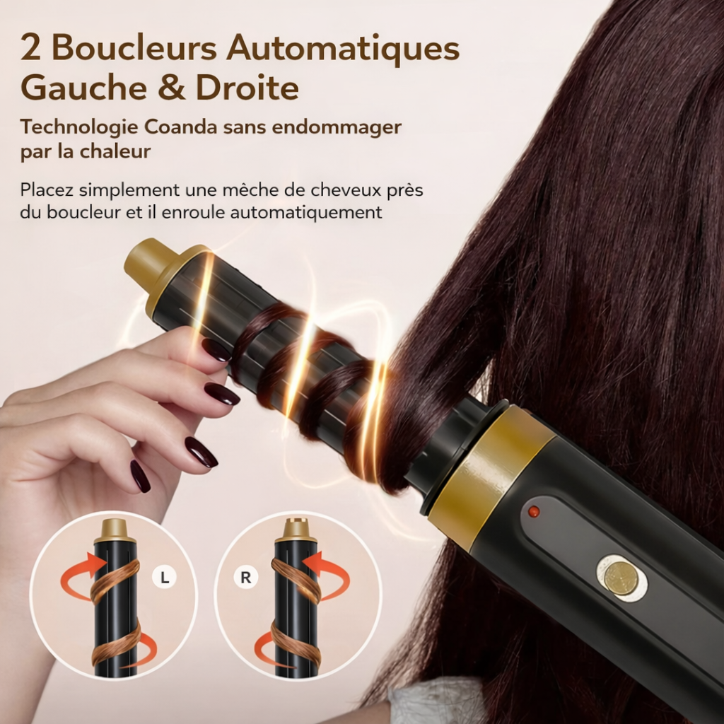Brosse Soufflante 5-en-1 | PURELISS – Lisseur, Fer à Boucler & Sèche-Cheveux – Cheveux Secs & Mouillés