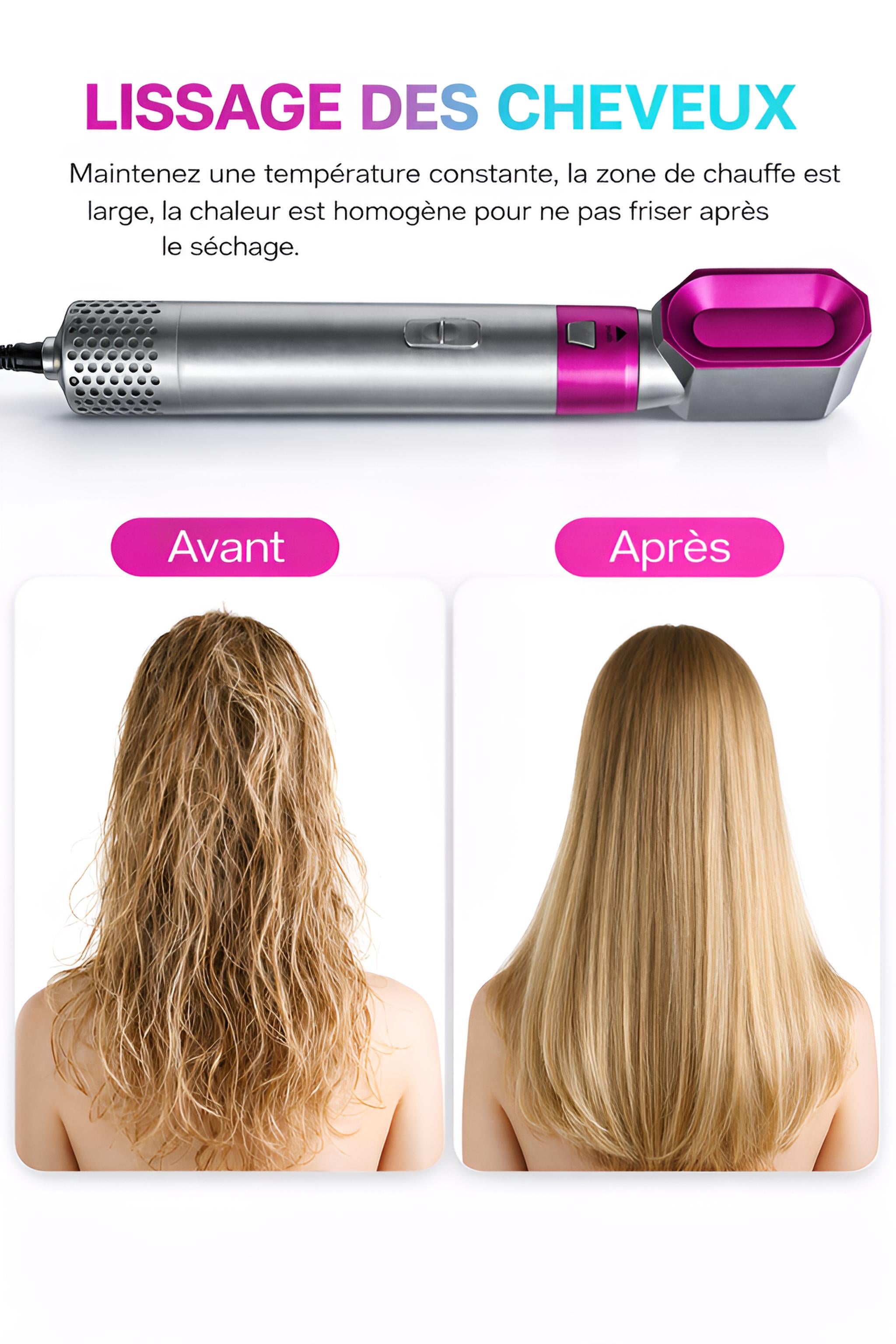 Peigne à Air Chaud 5-en-1 | PURELISS – Lisseur, Fer à Boucler & Sèche-Cheveux – Céramique Tourmaline