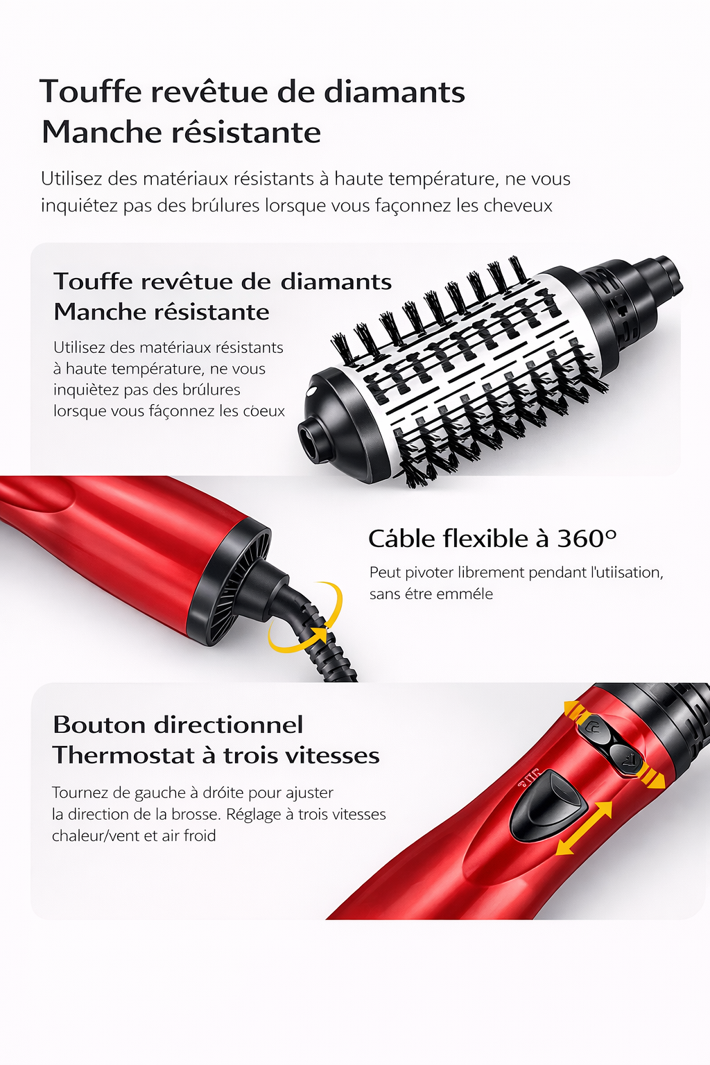 Peigne à Air Chaud 3-en-1 | PURELISS – Lisseur, Boucleur Automatique & Sèche-Cheveux – Céramique, 10 Températures