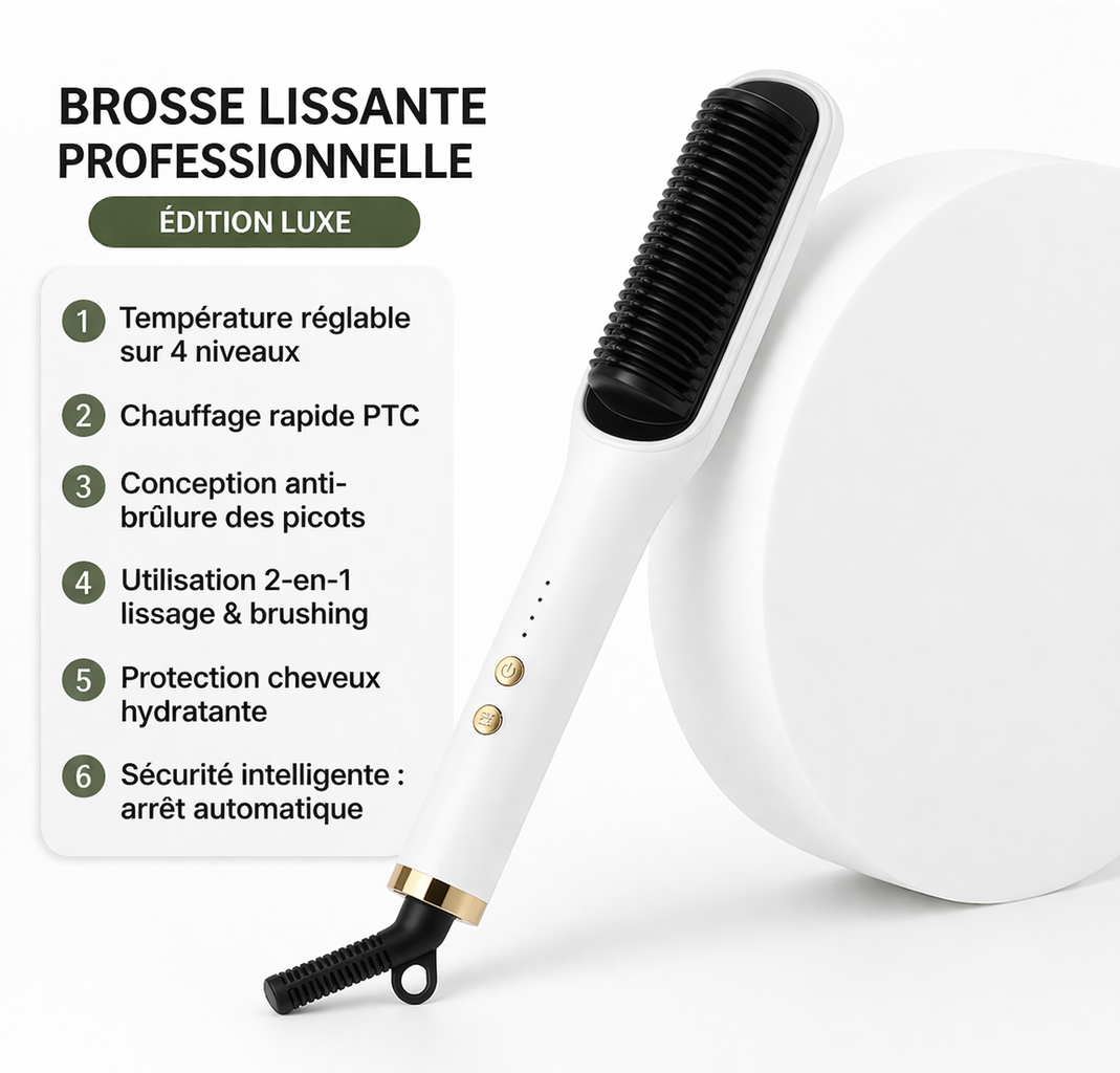 Peigne Lissant & Fer à Boucler Ionique 2-en-1 | PURELISS – Céramique, 10 Températures, Cheveux Secs & Mouillés