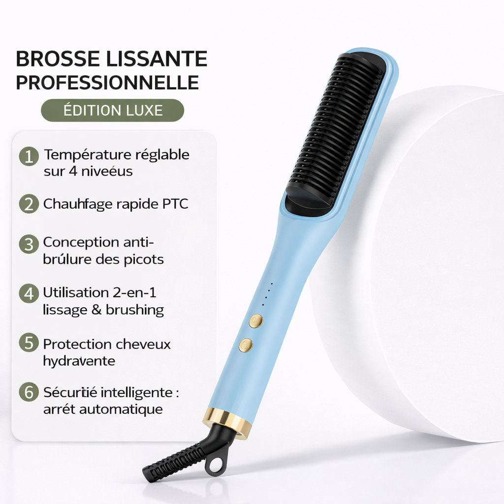 Peigne Lissant & Fer à Boucler Ionique 2-en-1 | PURELISS – Céramique, 10 Températures, Cheveux Secs & Mouillés