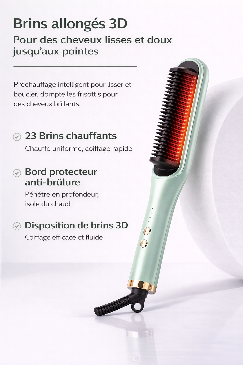 Peigne Lissant & Fer à Boucler Ionique 2-en-1 | PURELISS – Céramique, 10 Températures, Cheveux Secs & Mouillés