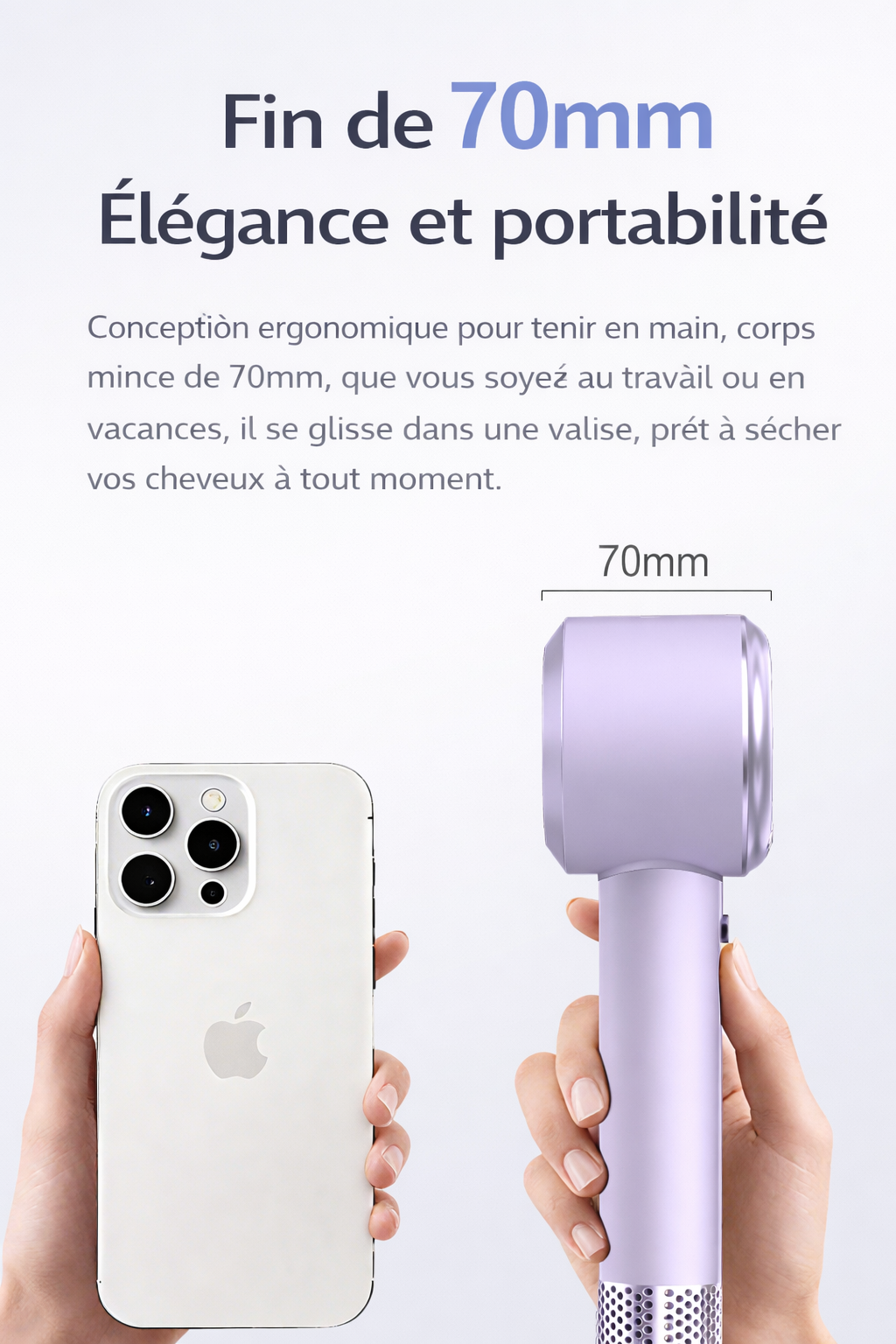 Sèche-Cheveux Ionique Sans Lame | PURELISS – Moteur Sans Balais 1400W, Ultra-Silencieux – Violet, Menthe, Rose