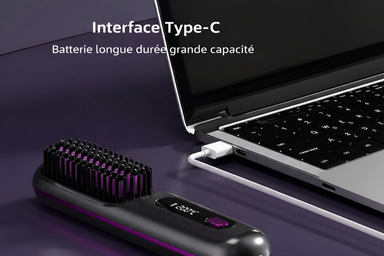 Lisseur Sans Fil Rechargeable Noir | PURELISS – Écran LCD, Plaques Céramiques, 3 Températures