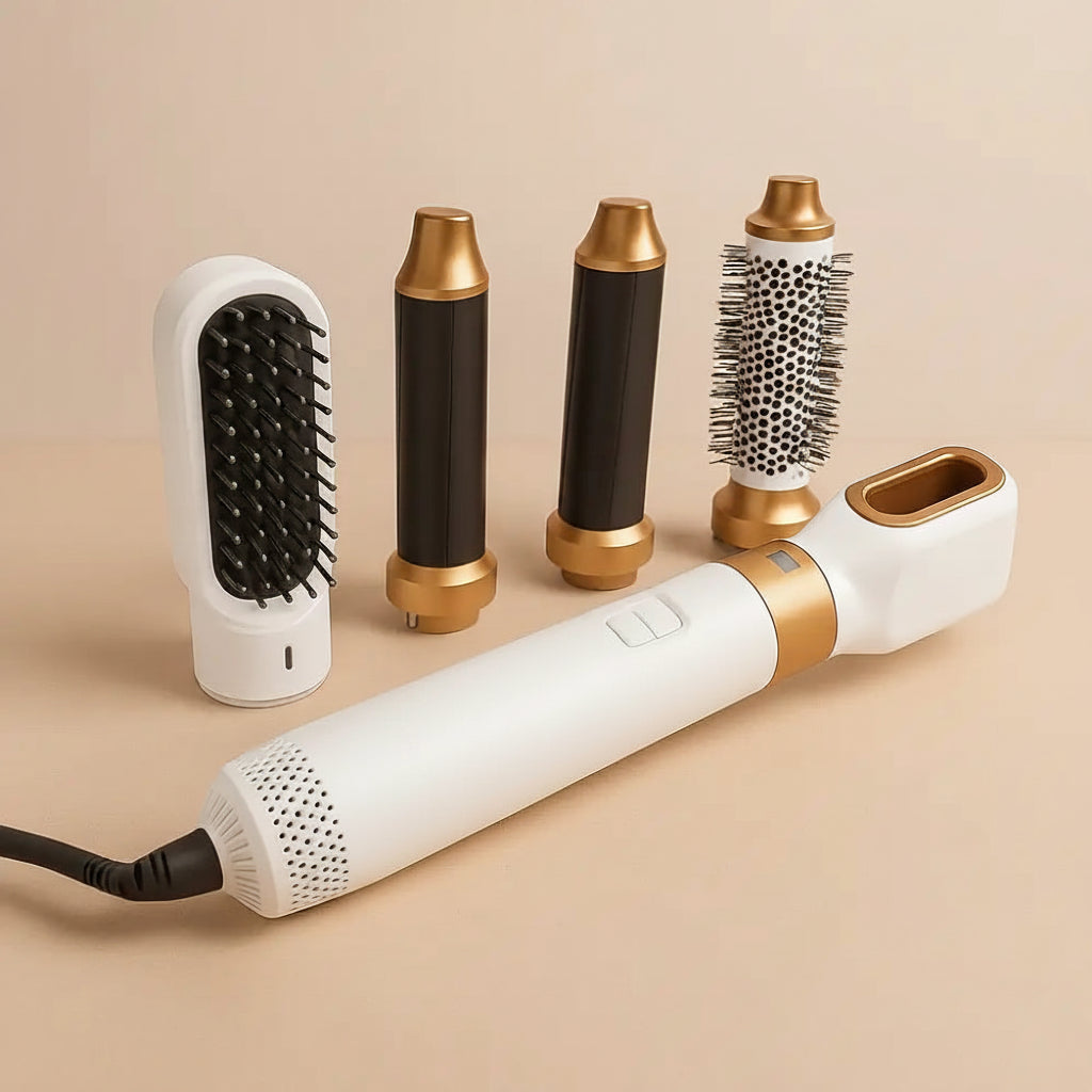 Brosse Soufflante 5-en-1 Ionique | PURELISS – Sèche-Cheveux, Lisseur, Fer à Boucler, Multistyler – Blanc