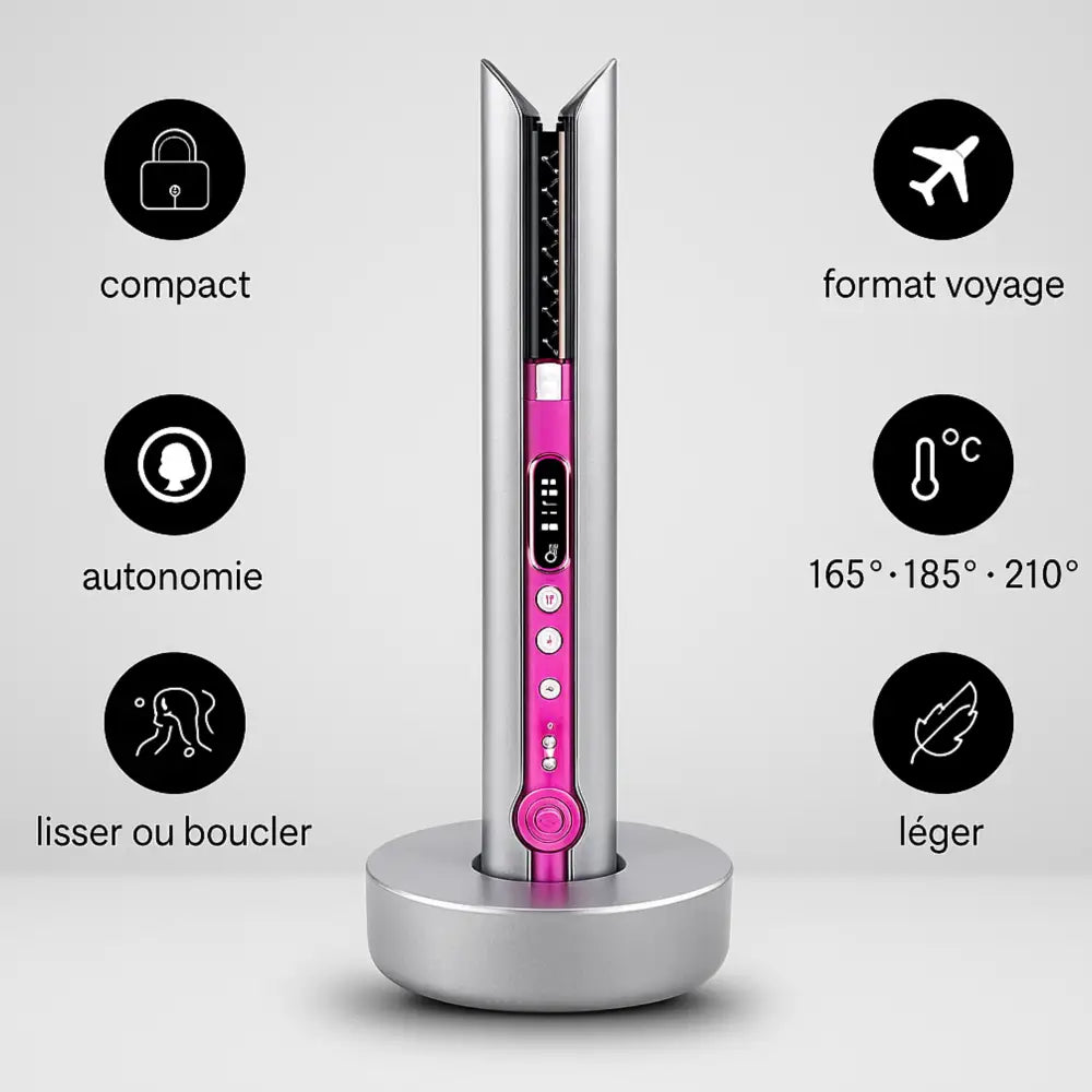 Lisseur & Fer à Boucler 2-en-1 Sans Fil Rechargeable | PURELISS – Multi-Températures, Plaques Céramiques