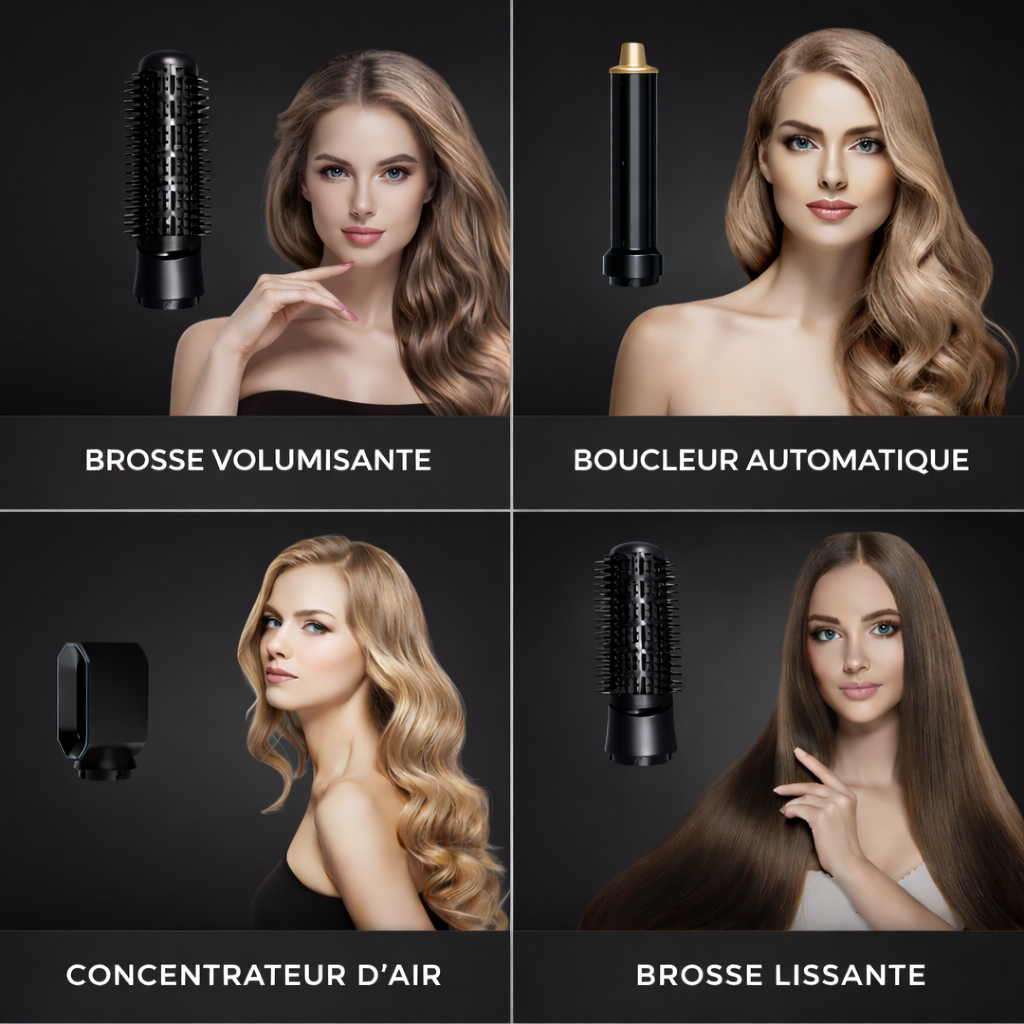 Brosse Soufflante 5-en-1 | PURELISS – Lisseur, Fer à Boucler & Sèche-Cheveux – Cheveux Secs & Mouillés