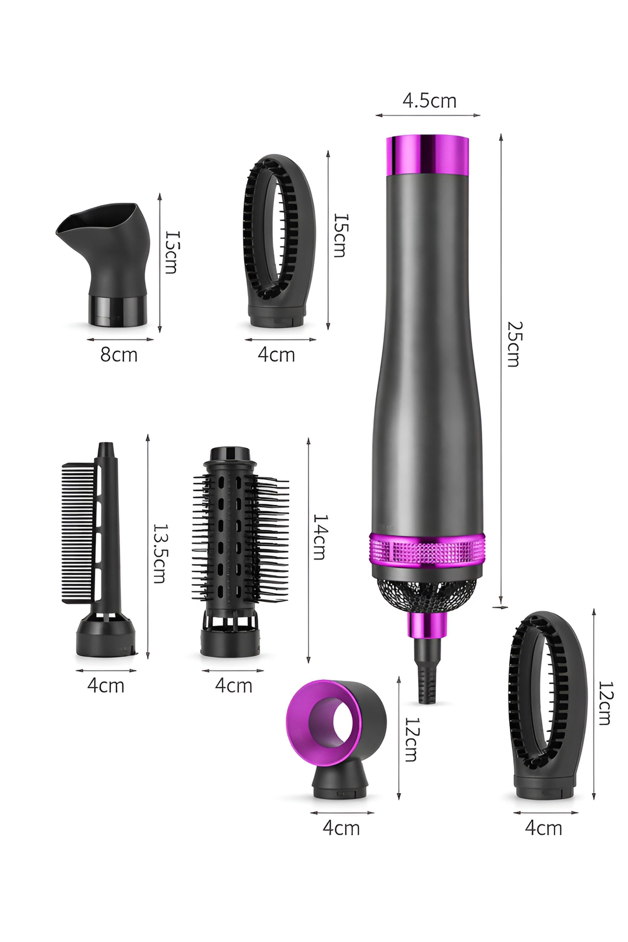 Peigne à Air Chaud 6-en-1 | PURELISS – Lisseur, Boucleur & Sèche-Cheveux, Thermostat, Soin Capillaire – Gris Violet