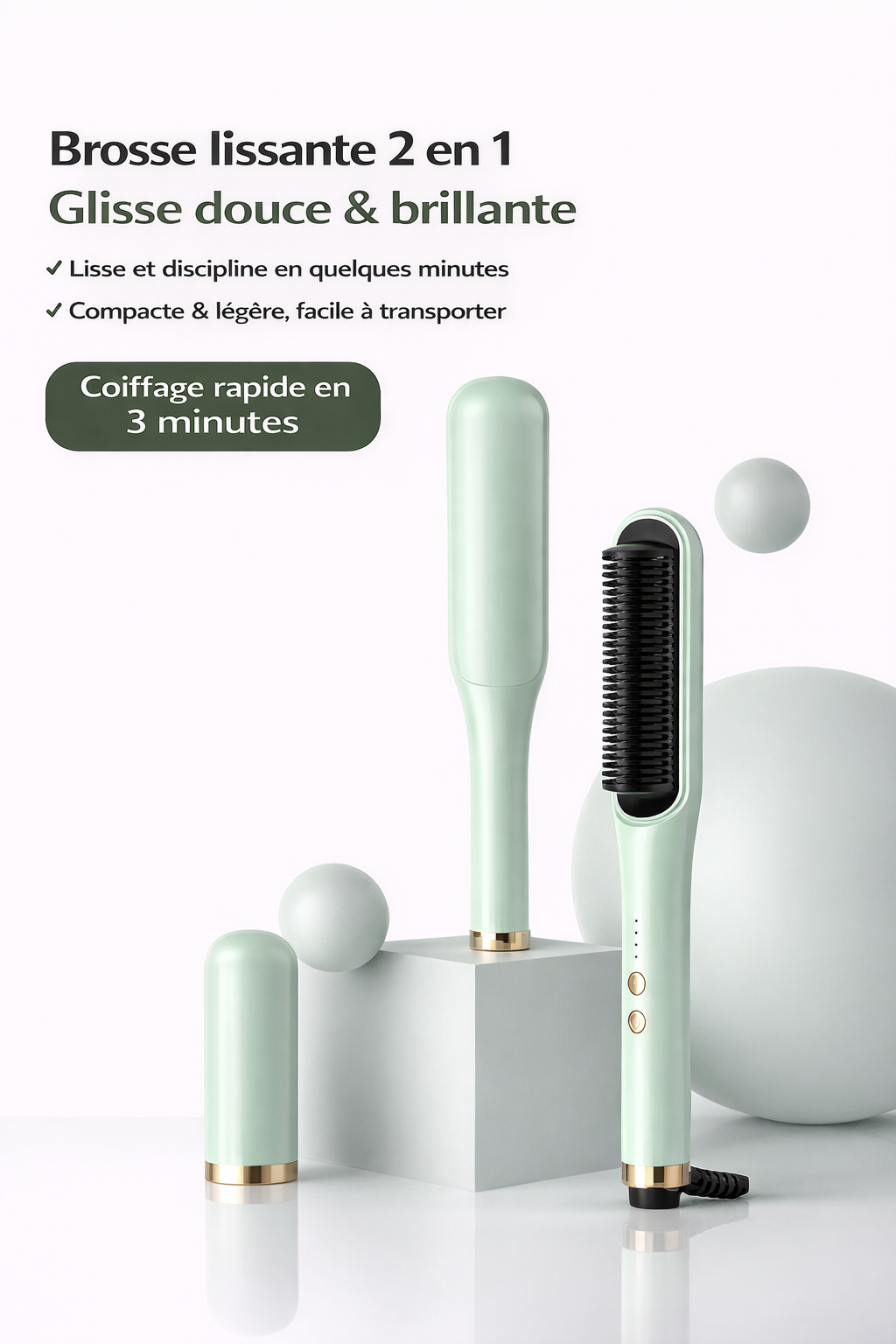 Peigne Lissant & Fer à Boucler Ionique 2-en-1 | PURELISS – Céramique, 10 Températures, Cheveux Secs & Mouillés
