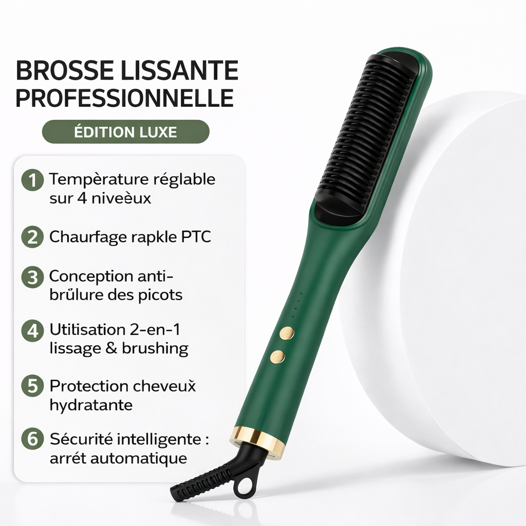 Peigne Lissant & Fer à Boucler Ionique 2-en-1 | PURELISS – Céramique, 10 Températures, Cheveux Secs & Mouillés