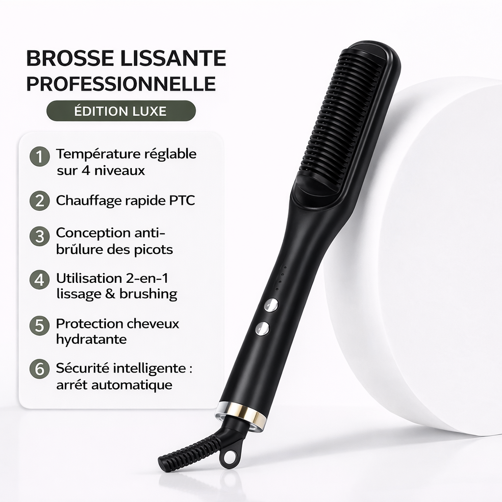 Peigne Lissant & Fer à Boucler Ionique 2-en-1 | PURELISS – Céramique, 10 Températures, Cheveux Secs & Mouillés