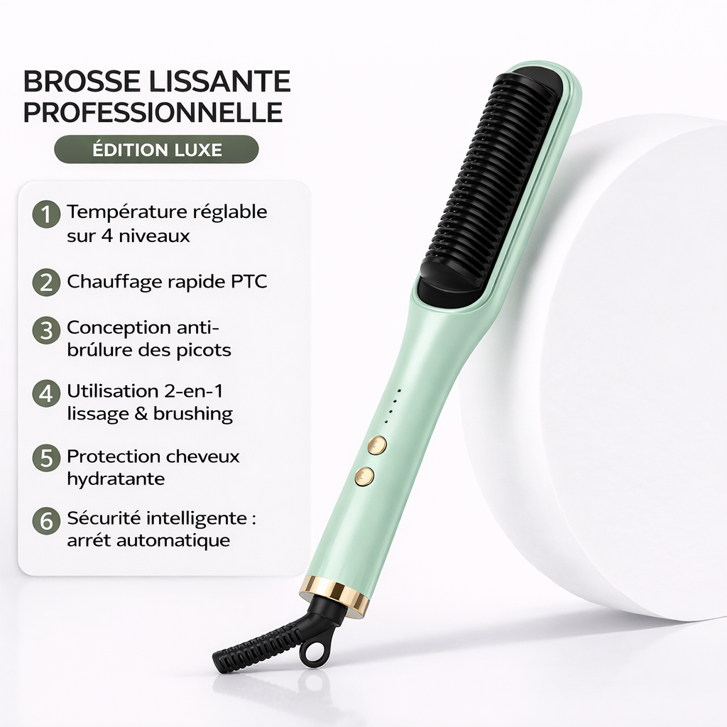 Peigne Lissant & Fer à Boucler Ionique 2-en-1 | PURELISS – Céramique, 10 Températures, Cheveux Secs & Mouillés