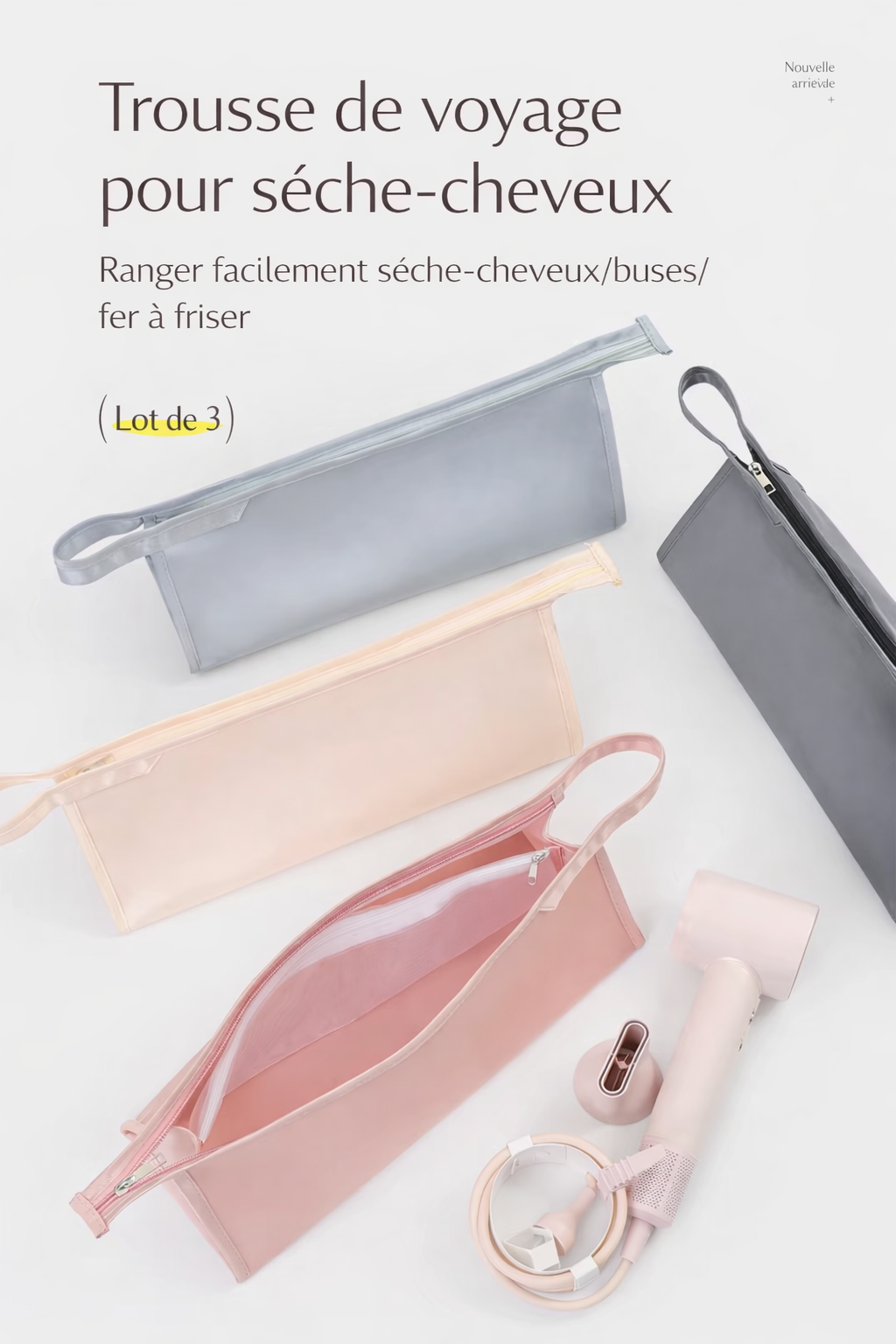 Pochette de Rangement Coiffure | PURELISS – Filet Respirant, Voyage – Rose, Gris, Bleu, Abricot