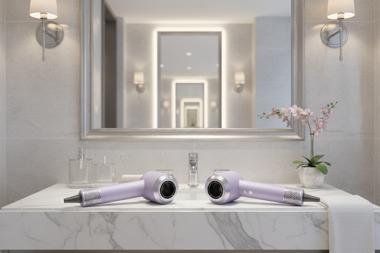 Sèche-Cheveux Ionique Sans Lame | PURELISS – Moteur Sans Balais 1400W, Ultra-Silencieux – Violet, Menthe, Rose