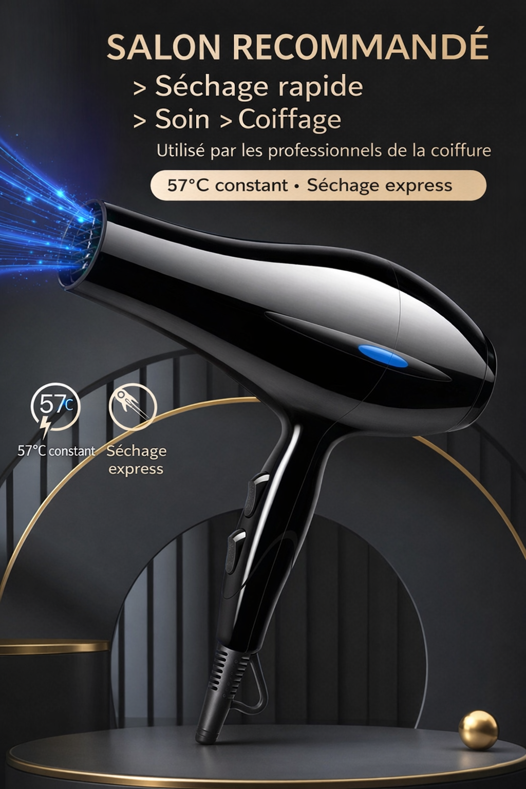 Sèche-Cheveux Professionnel | PURELISS – Haute Puissance, Température Constante, Ultra-Silencieux – Noir