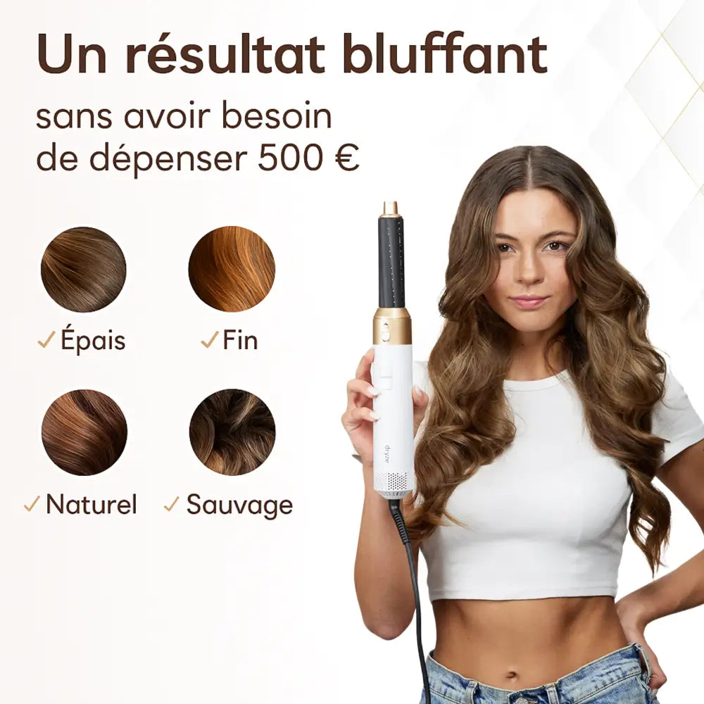 Brosse Soufflante 5-en-1 Ionique | PURELISS – Sèche-Cheveux, Lisseur, Fer à Boucler, Multistyler – Blanc